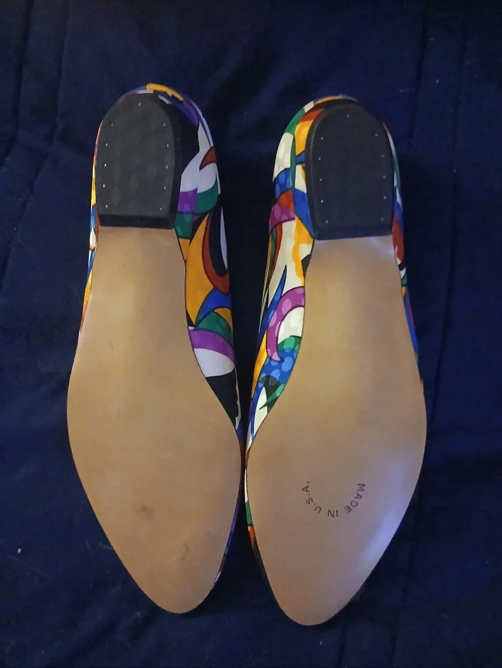 Vintage 80's Life Stride Geometric Abstract Kitten Wedge Heels Size 8.5
